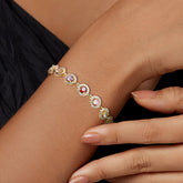 14K Gold Plated Multicolor Zircon Bracelet – Adjustable Circle Link, Hypoallergenic Design - CSGS1